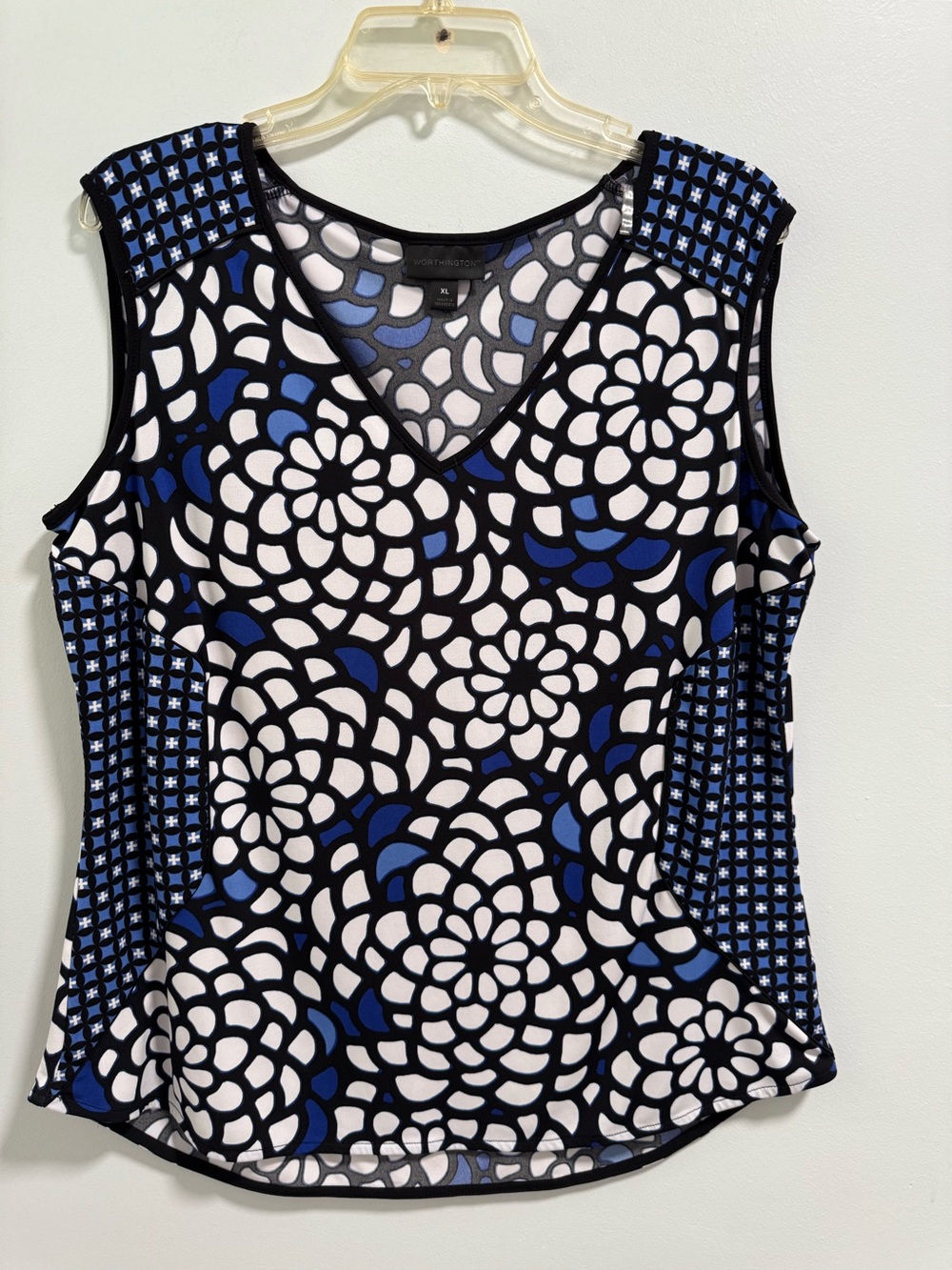 Worthington Blue Floral V-Neck Sleeveless Top XL